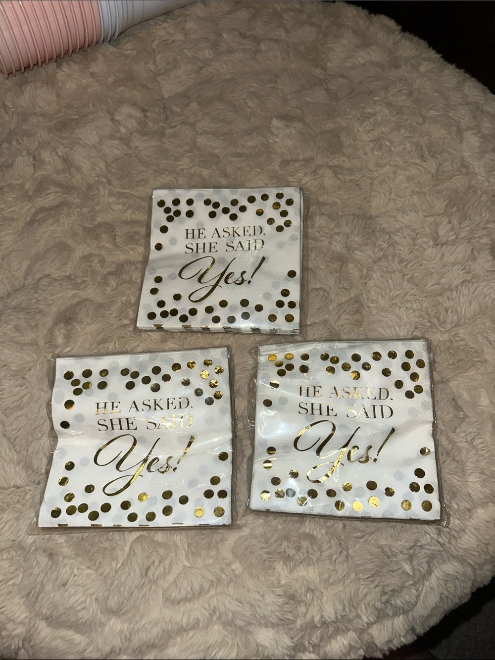 Party City White and Gold "He Asked. She Said Yes!" Cocktail Napkins